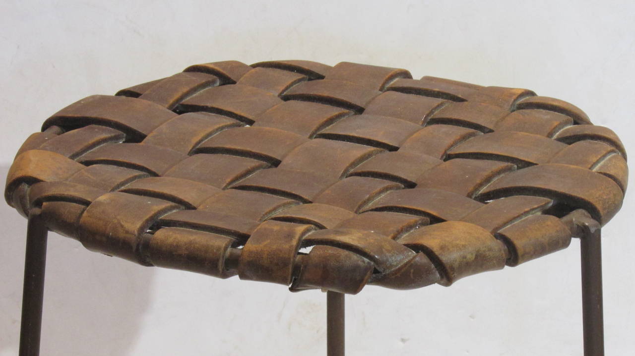 Iron and Woven Strap Leather Stool by Lila Swift and Donald Monell 4