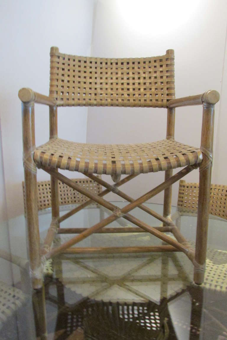 20th Century McGuire Rattan Dining Table & Six Armchairs