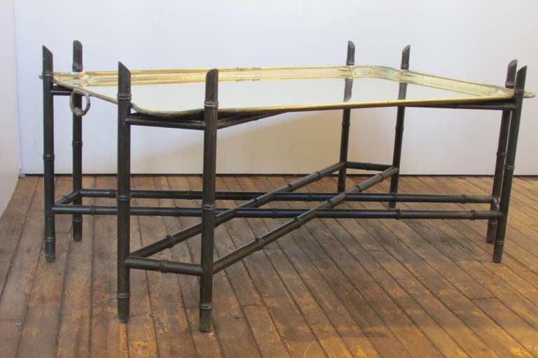 Yale R. Burge Regency Style Faux Bamboo & Brass Tray Table