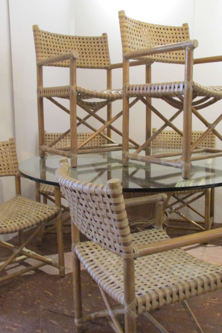 McGuire Rattan Dining Table & Six Armchairs In Excellent Condition In Rochester, NY