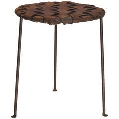 Iron and Woven Strap Leather Stool by Lila Swift and Donald Monell