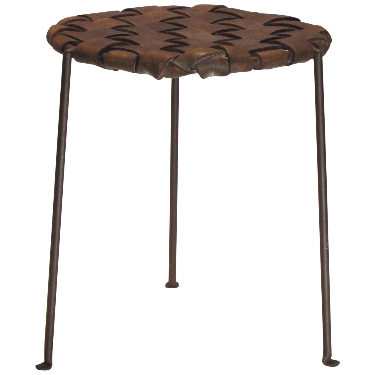 Iron and Woven Strap Leather Stool by Lila Swift and Donald Monell