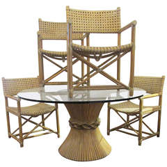 Vintage McGuire Rattan Dining Table & Six Armchairs