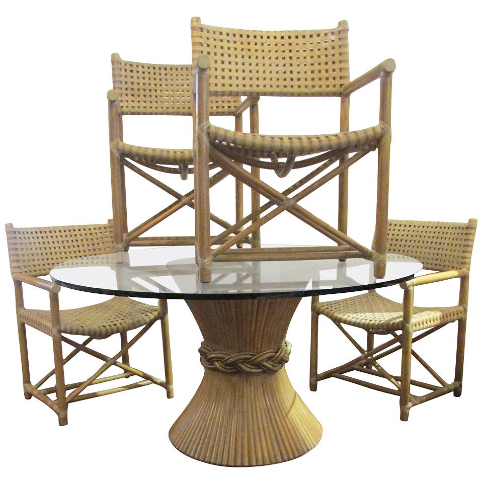 McGuire Rattan Dining Table & Six Armchairs