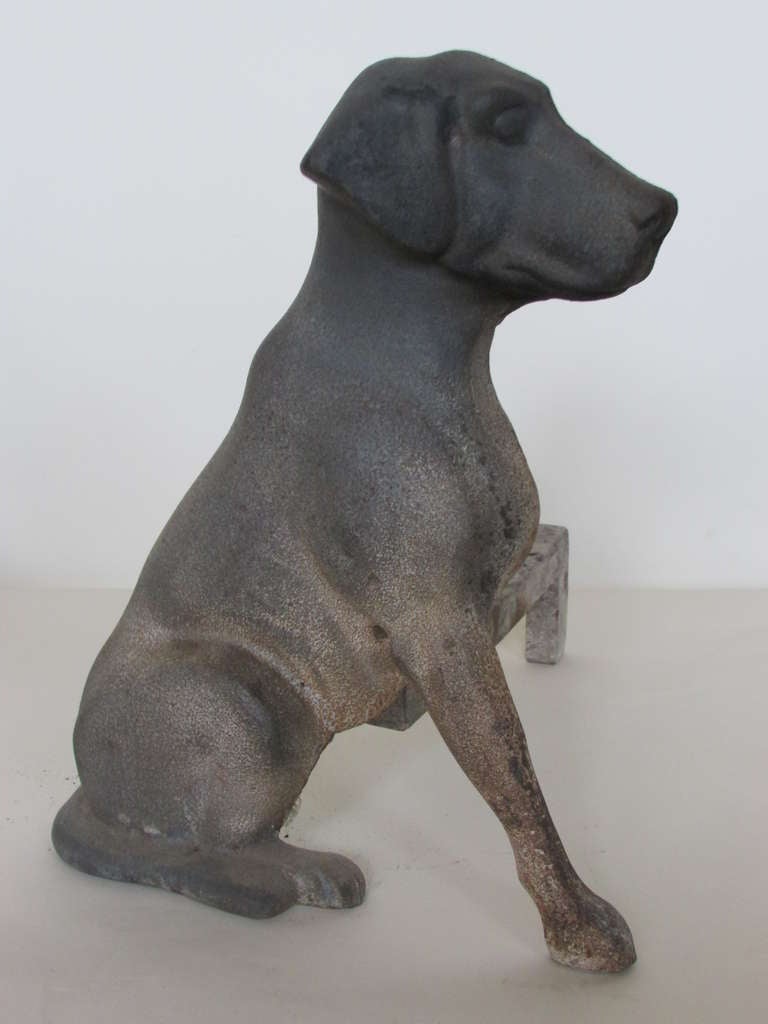 Antique American Cast Iron Labrador Retriever Pup Andirons 2