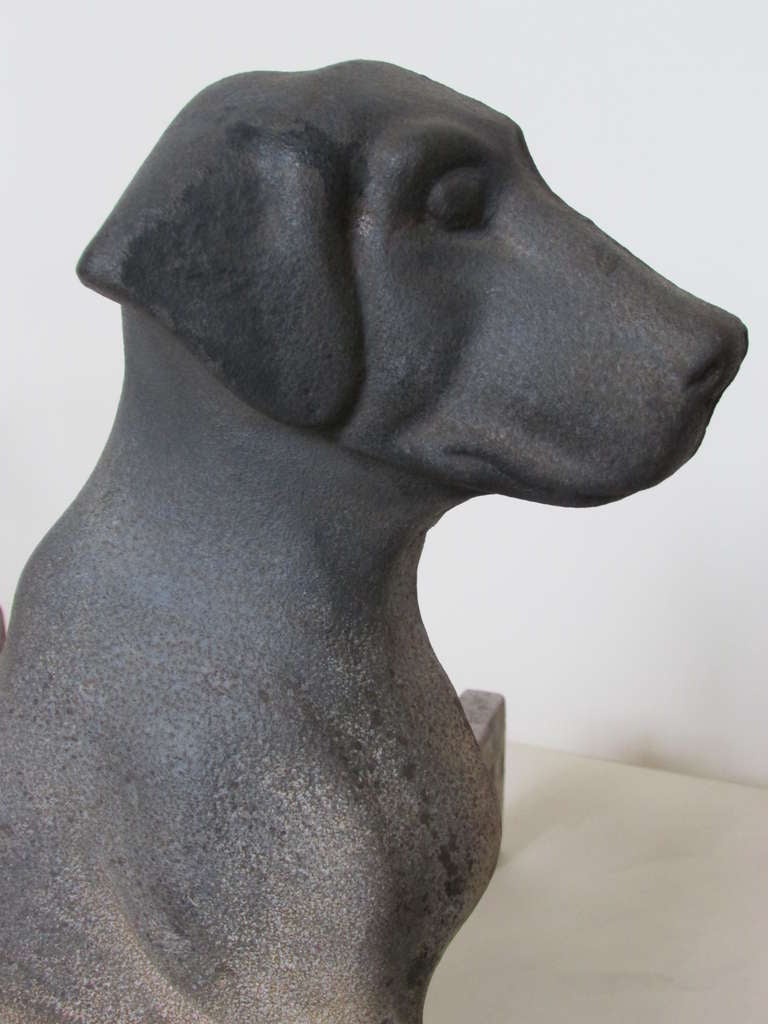 Antique American Cast Iron Labrador Retriever Pup Andirons 3