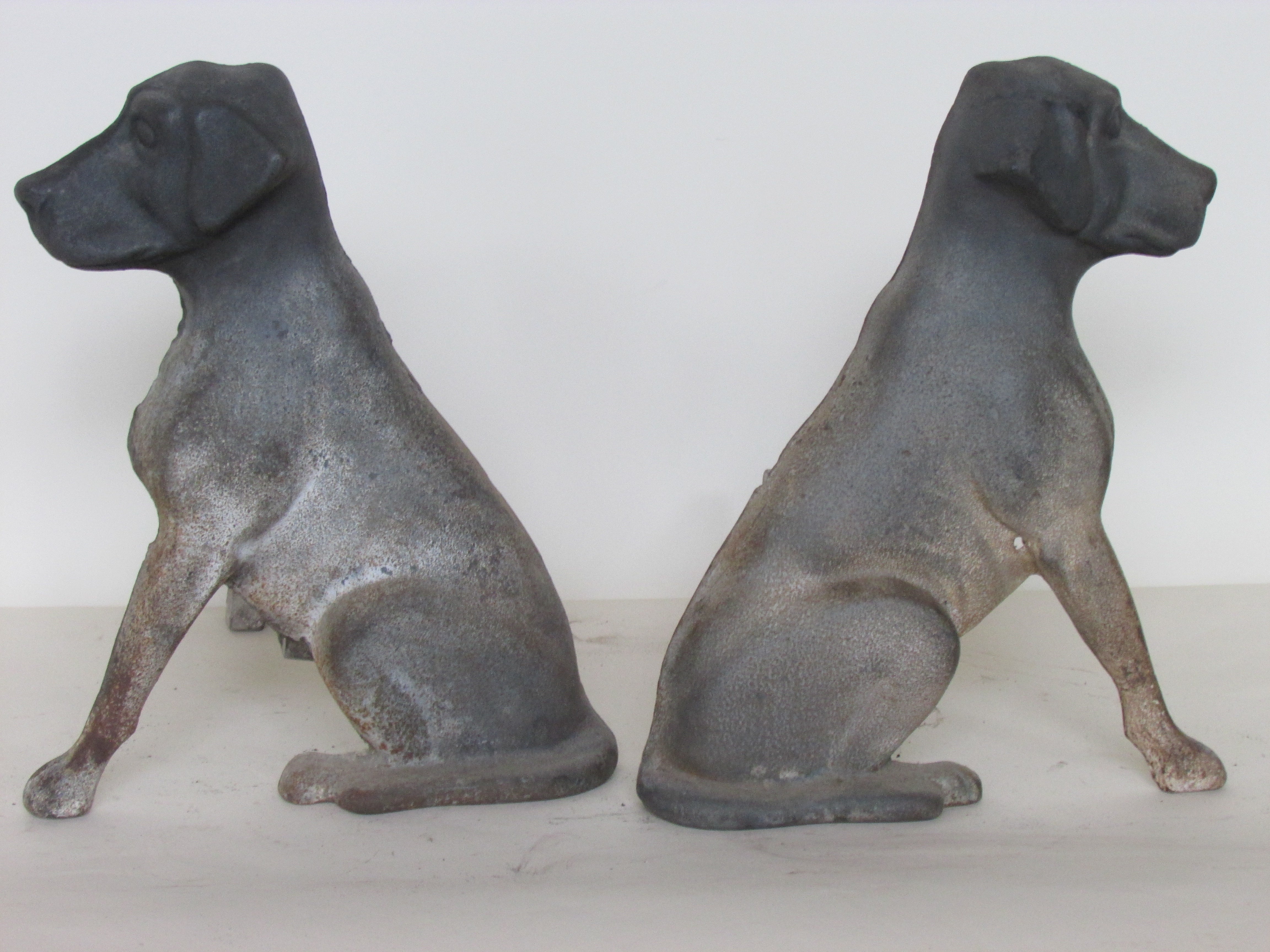 Antique American Cast Iron Labrador Retriever Pup Andirons