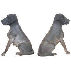 Antique American Cast Iron Labrador Retriever Pup Andirons