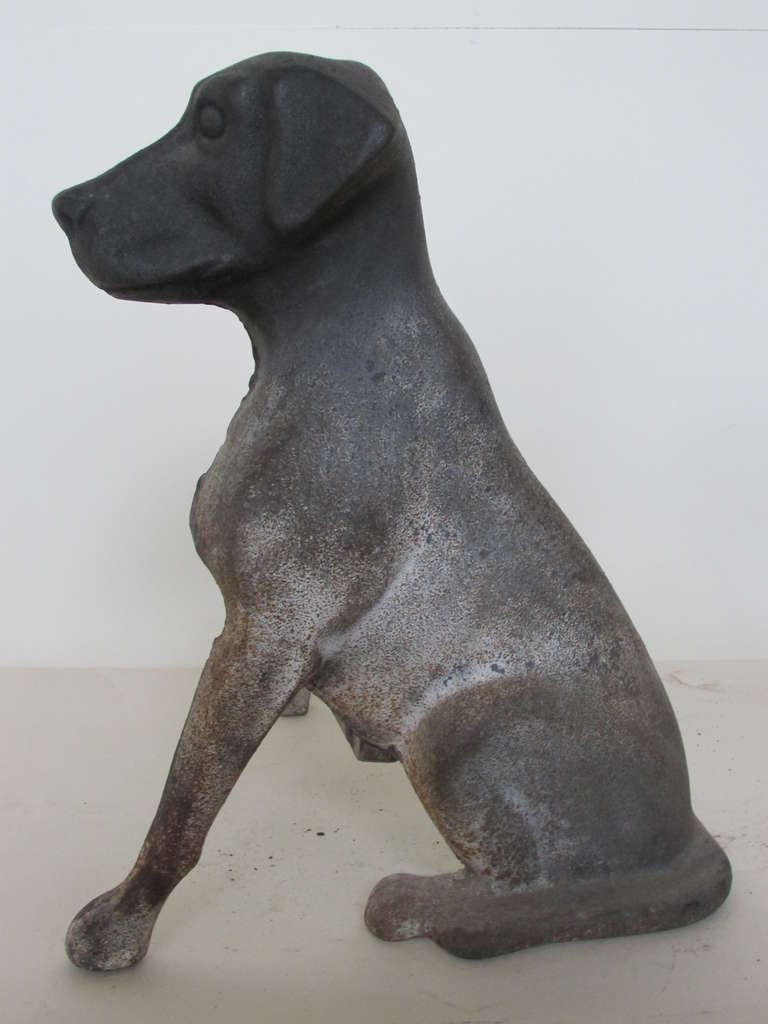 Antique American Cast Iron Labrador Retriever Pup Andirons 1