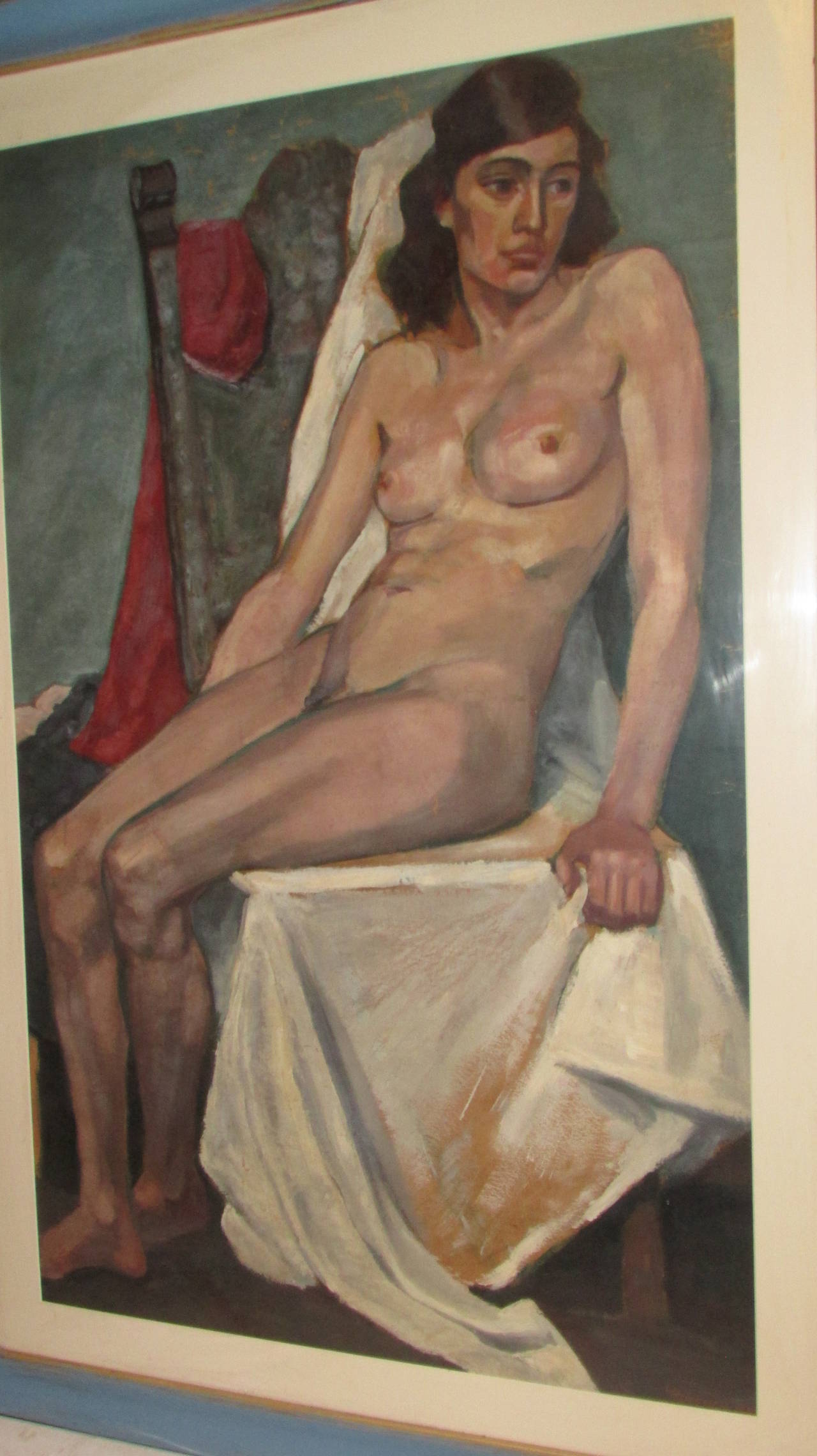 20th Century Large Female Nude Oil Painting 1930's For Sale