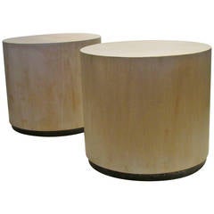 Pair of Modernist Bleached Wood Cylinder Tables