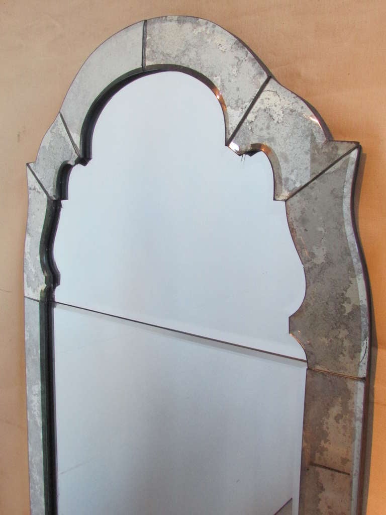 20th Century Arched Top Venetian Beveled Panel Mirror