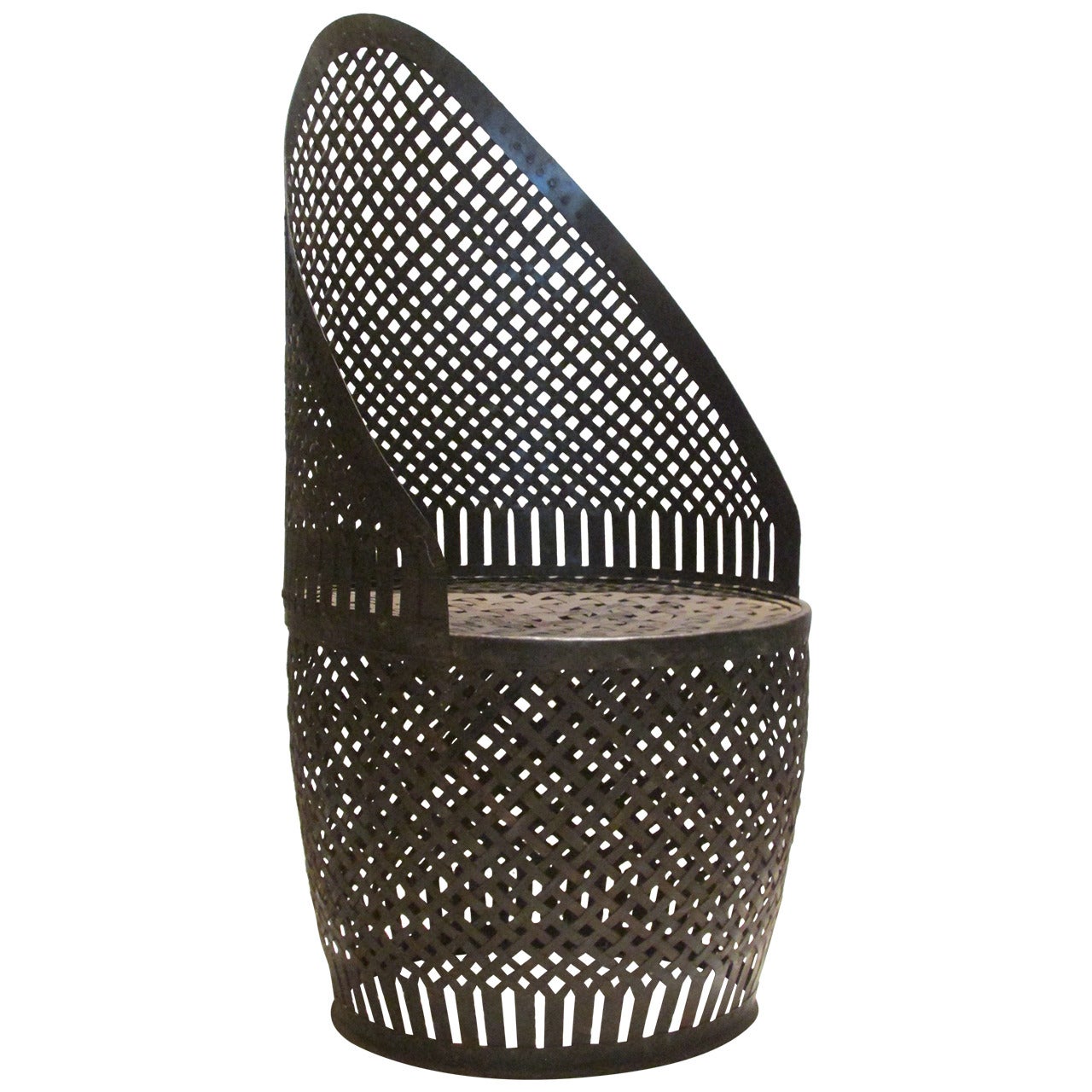 Riveted Woven Metal Drum Barrel Chair