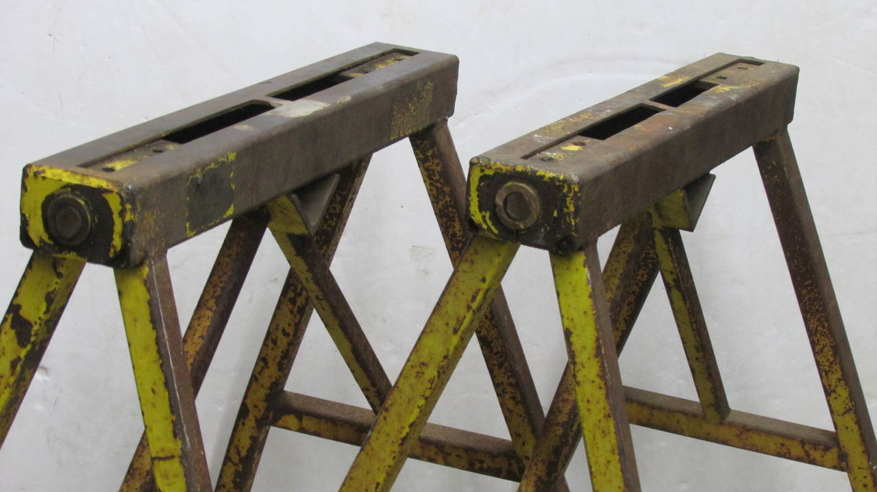 Painted Antique Industrial Iron Sawhorses