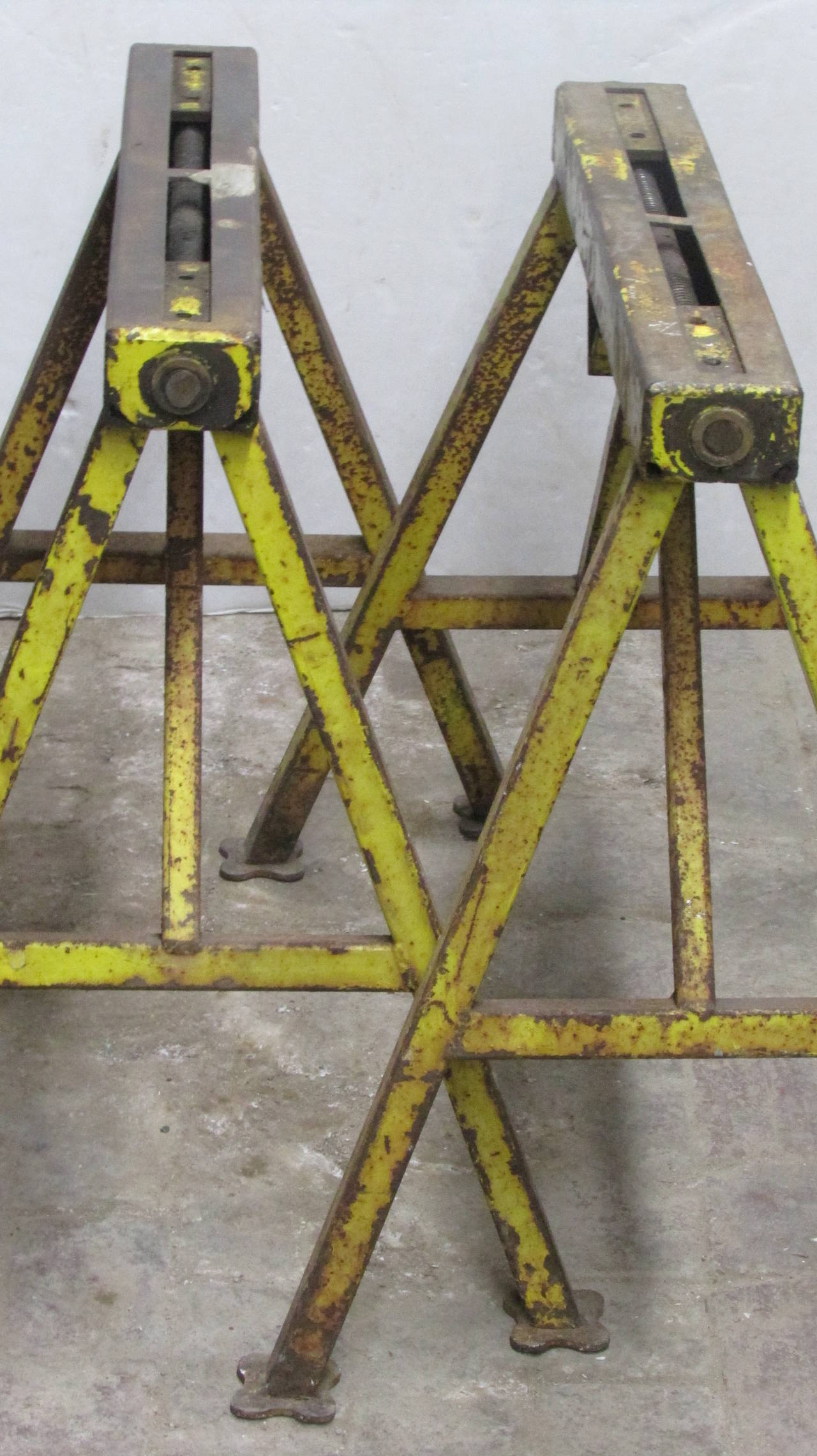 Antique Industrial Iron Sawhorses In Excellent Condition In Rochester, NY