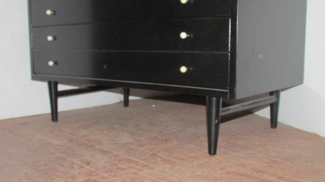 Wood Modernist Black Lacquered Tall Chest by American of Martinsville