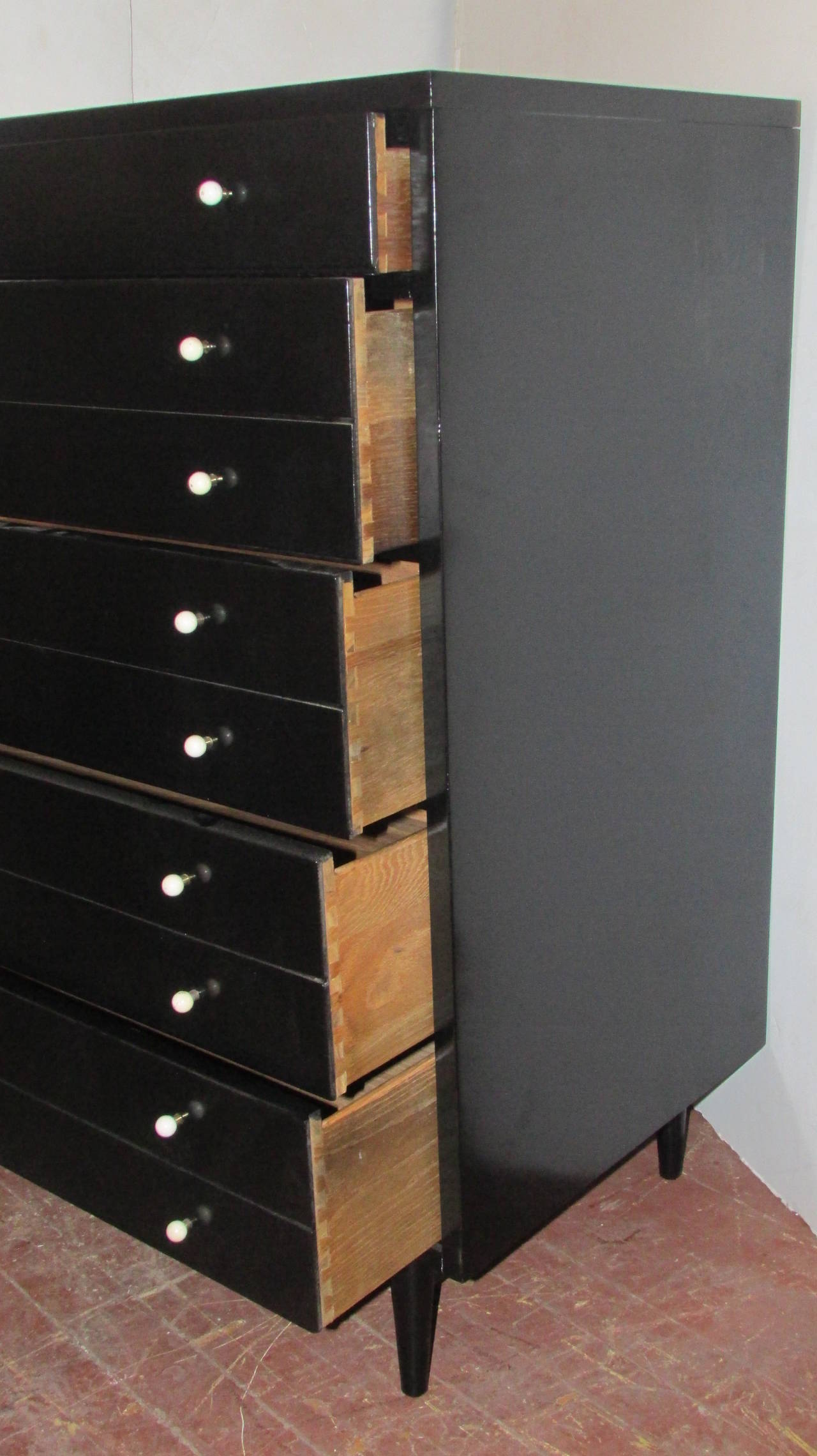 Modernist Black Lacquered Tall Chest by American of Martinsville 1