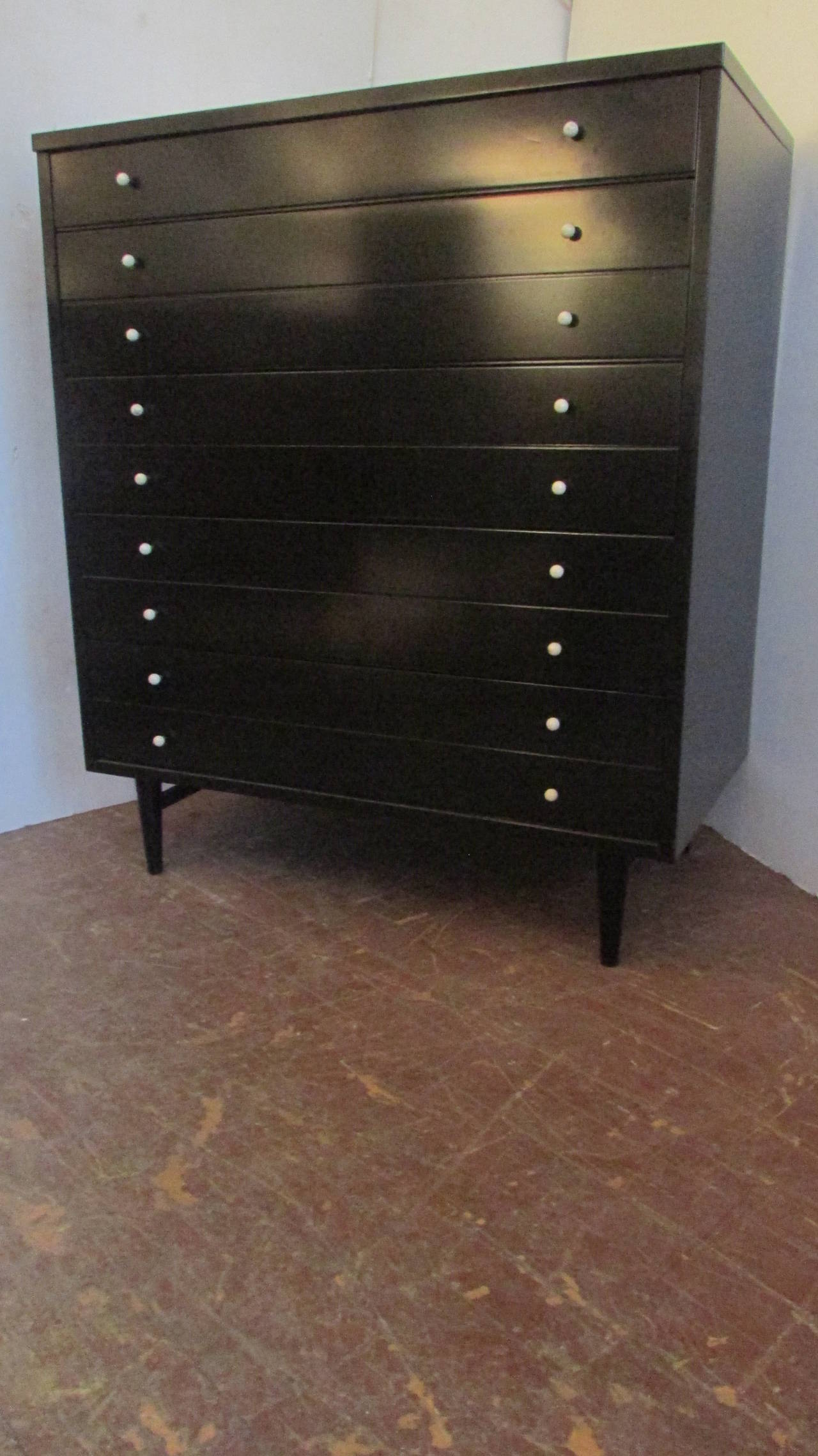 Modernist Black Lacquered Tall Chest by American of Martinsville 2