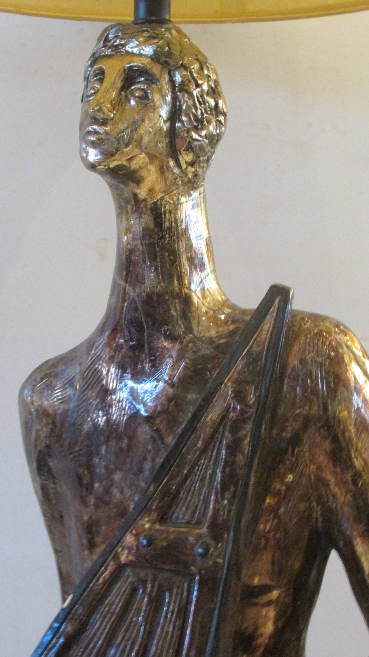 Large Silver Leaf Plaster Lamp of a Lyre Player by Pieri Tullio In Good Condition In Rochester, NY