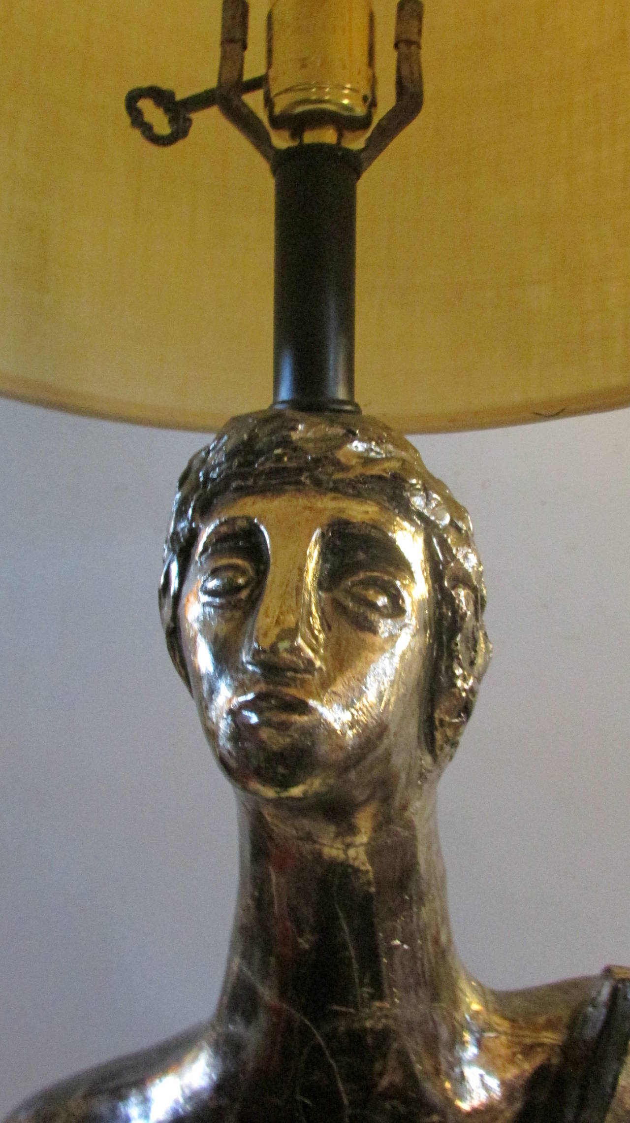 20th Century Large Silver Leaf Plaster Lamp of a Lyre Player by Pieri Tullio