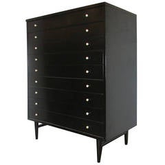 Vintage Modernist Black Lacquered Tall Chest by American of Martinsville