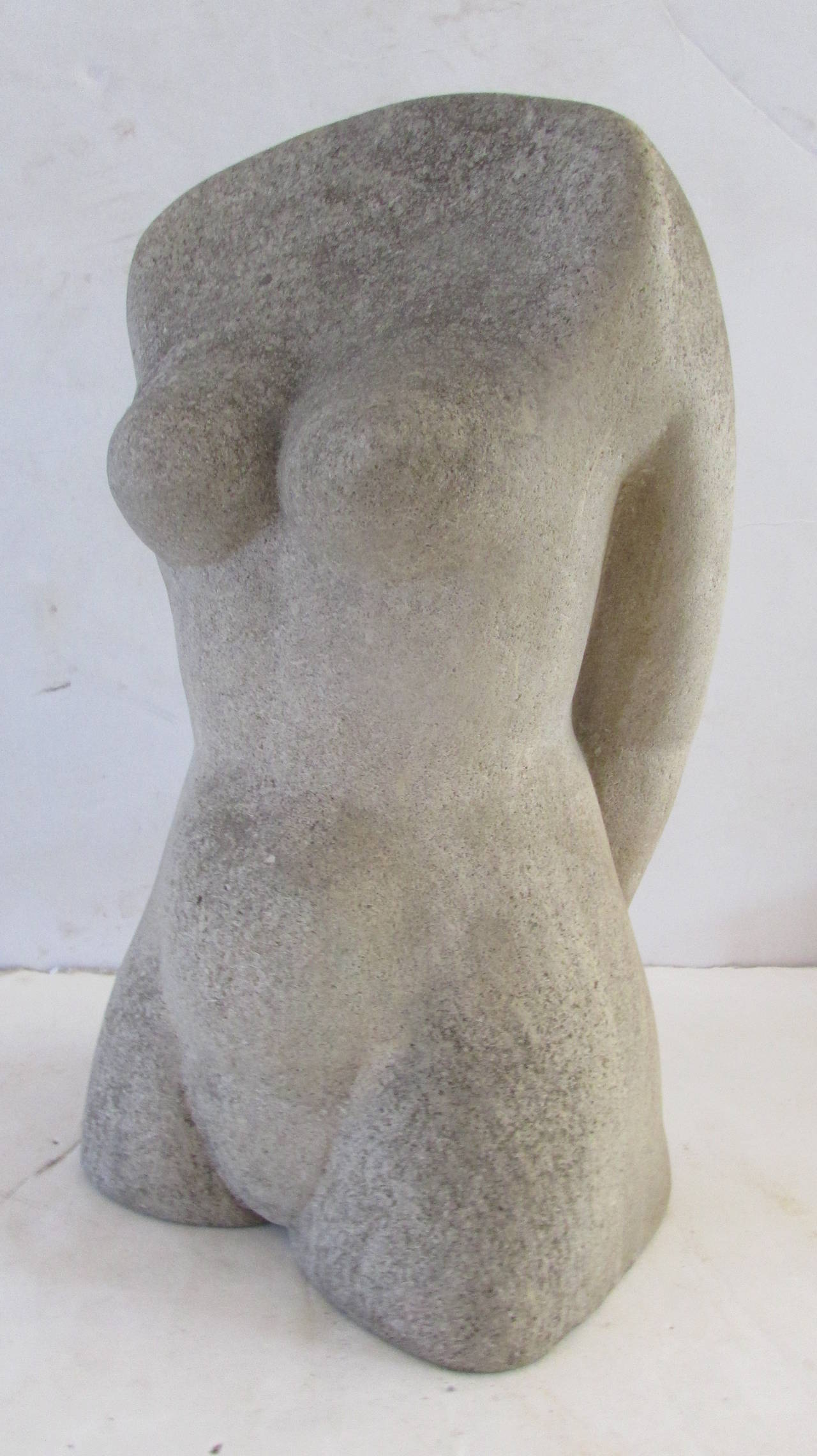 American Modernist Carved Stone Female Torso Sculpture In Excellent Condition In Rochester, NY
