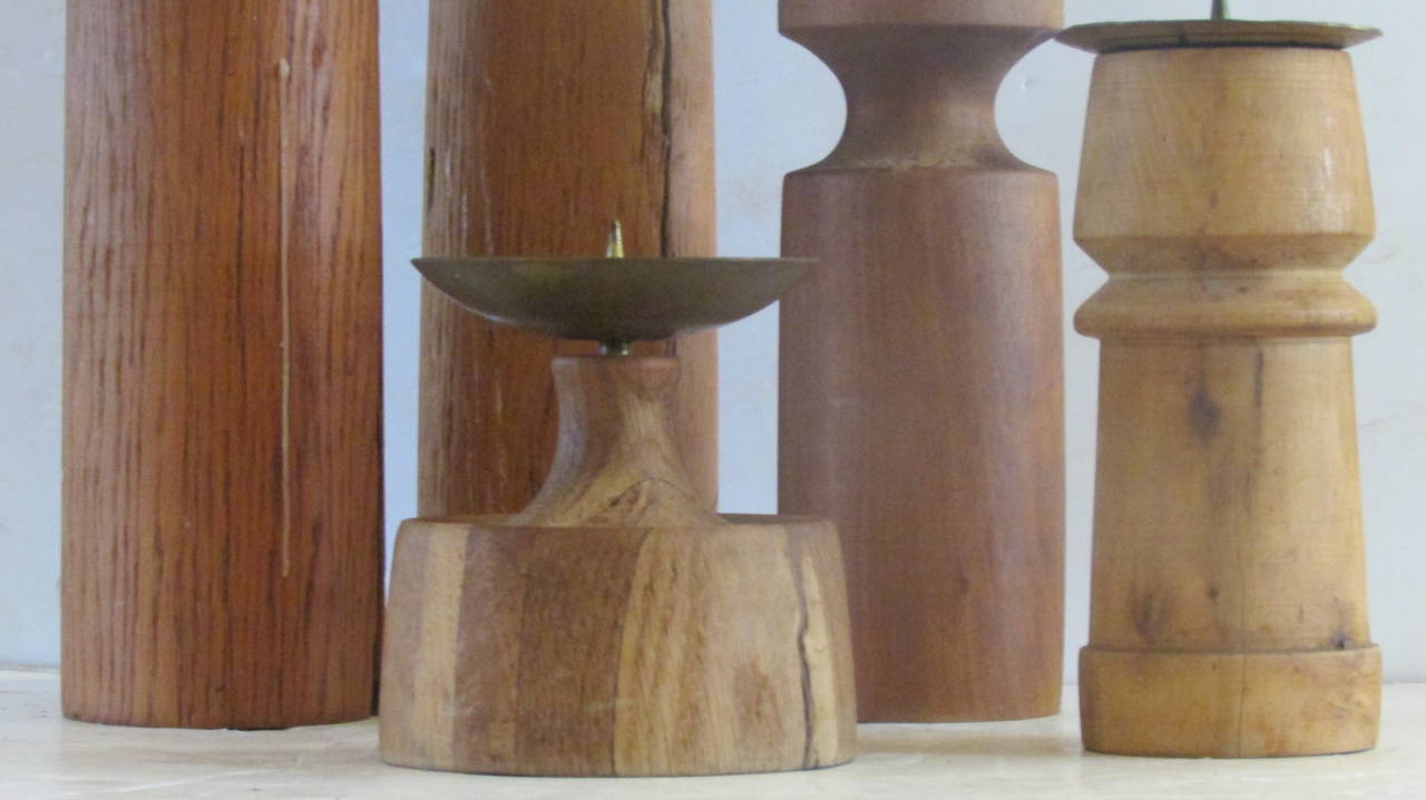 Mid-Century Modern American Studio Craftsmen Modernist Wood Candlesticks