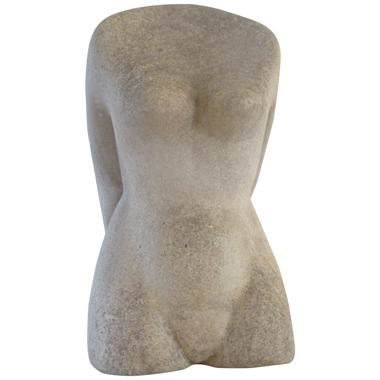 American Modernist Carved Stone Female Torso Sculpture