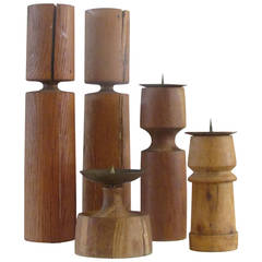 Vintage American Studio Craftsmen Modernist Wood Candlesticks