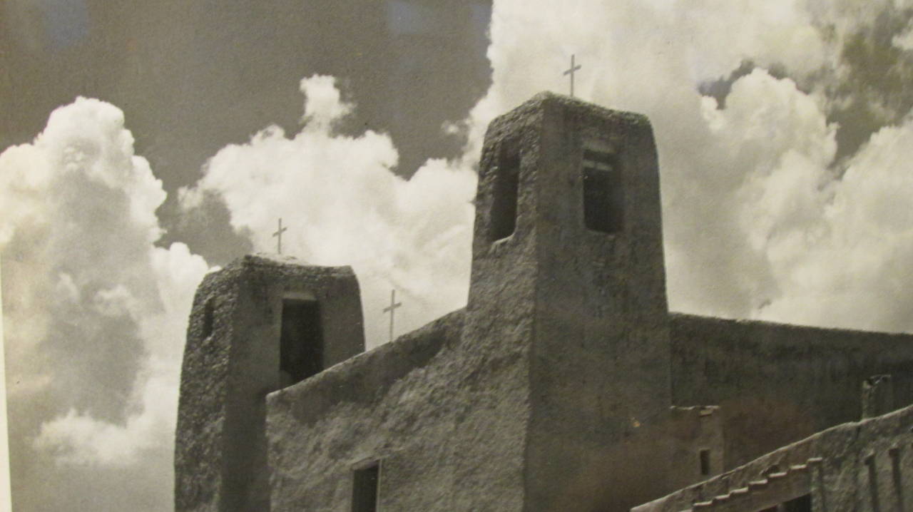 Vintage New Mexico Stark Landscape Photograph with Mission Church In Good Condition In Rochester, NY