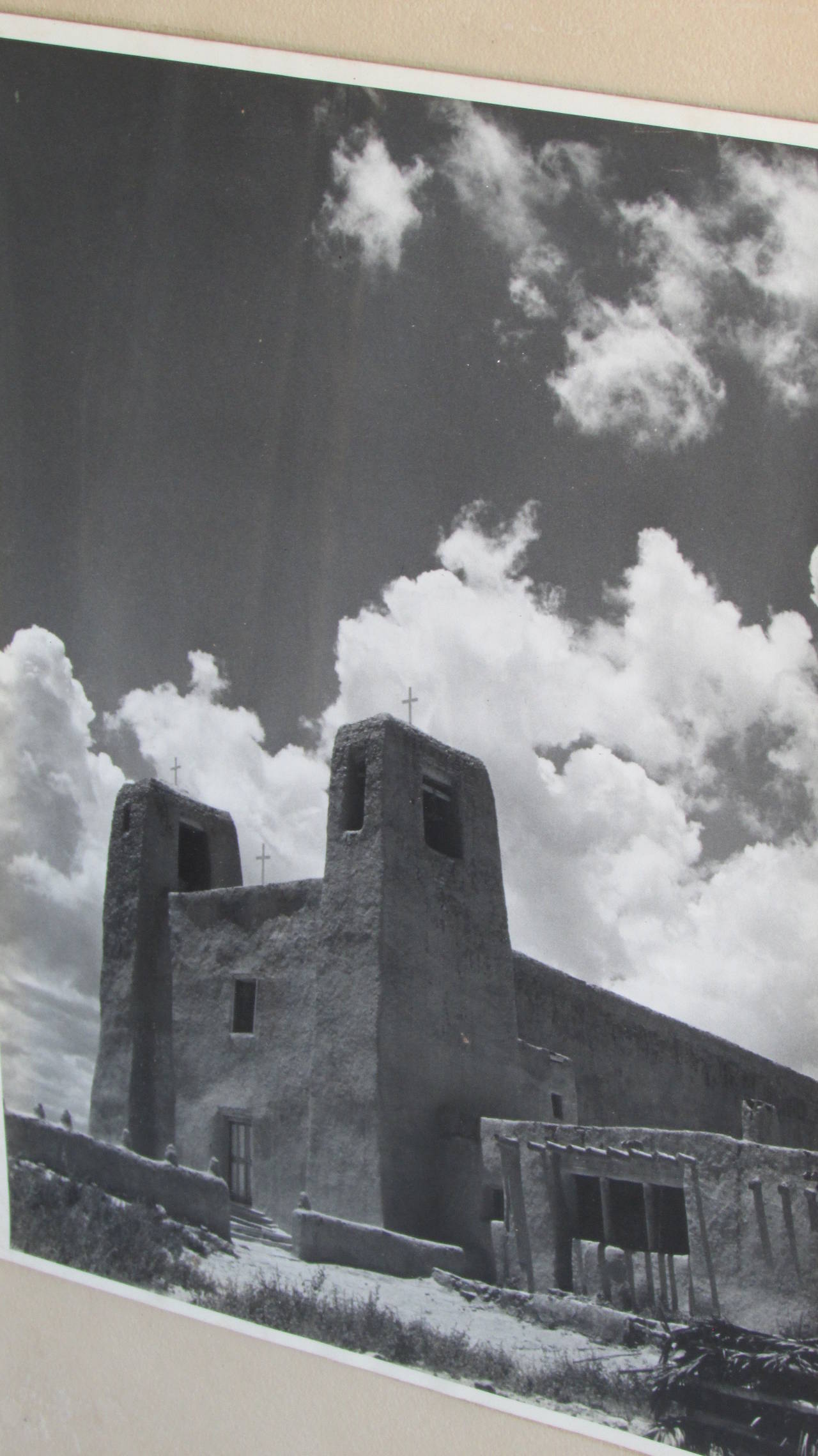 Vintage New Mexico Stark Landscape Photograph with Mission Church 2