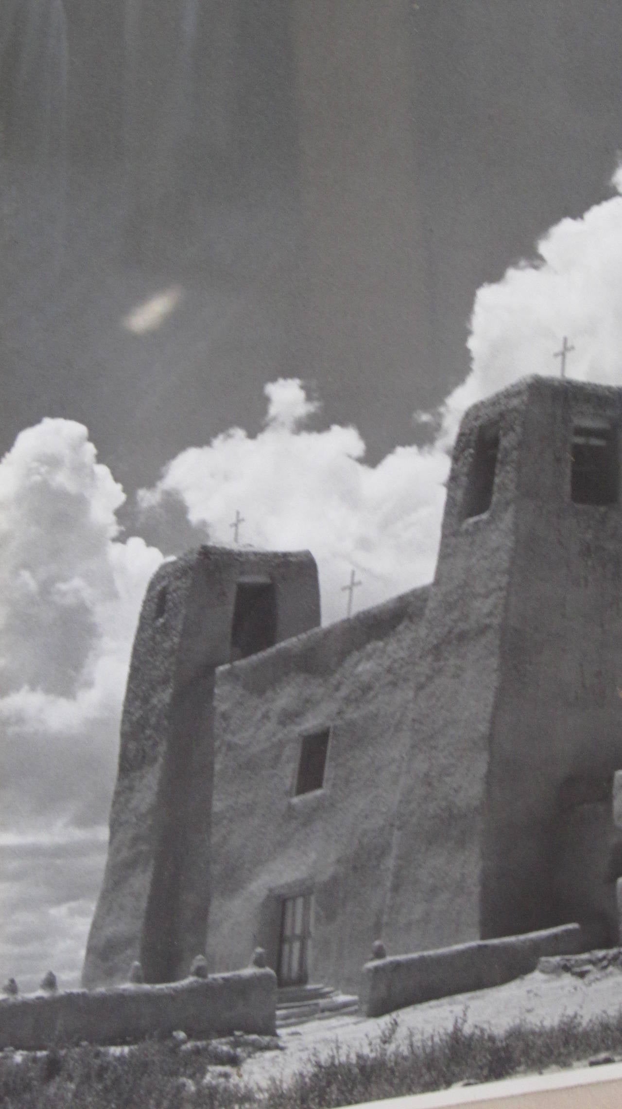 20th Century Vintage New Mexico Stark Landscape Photograph with Mission Church