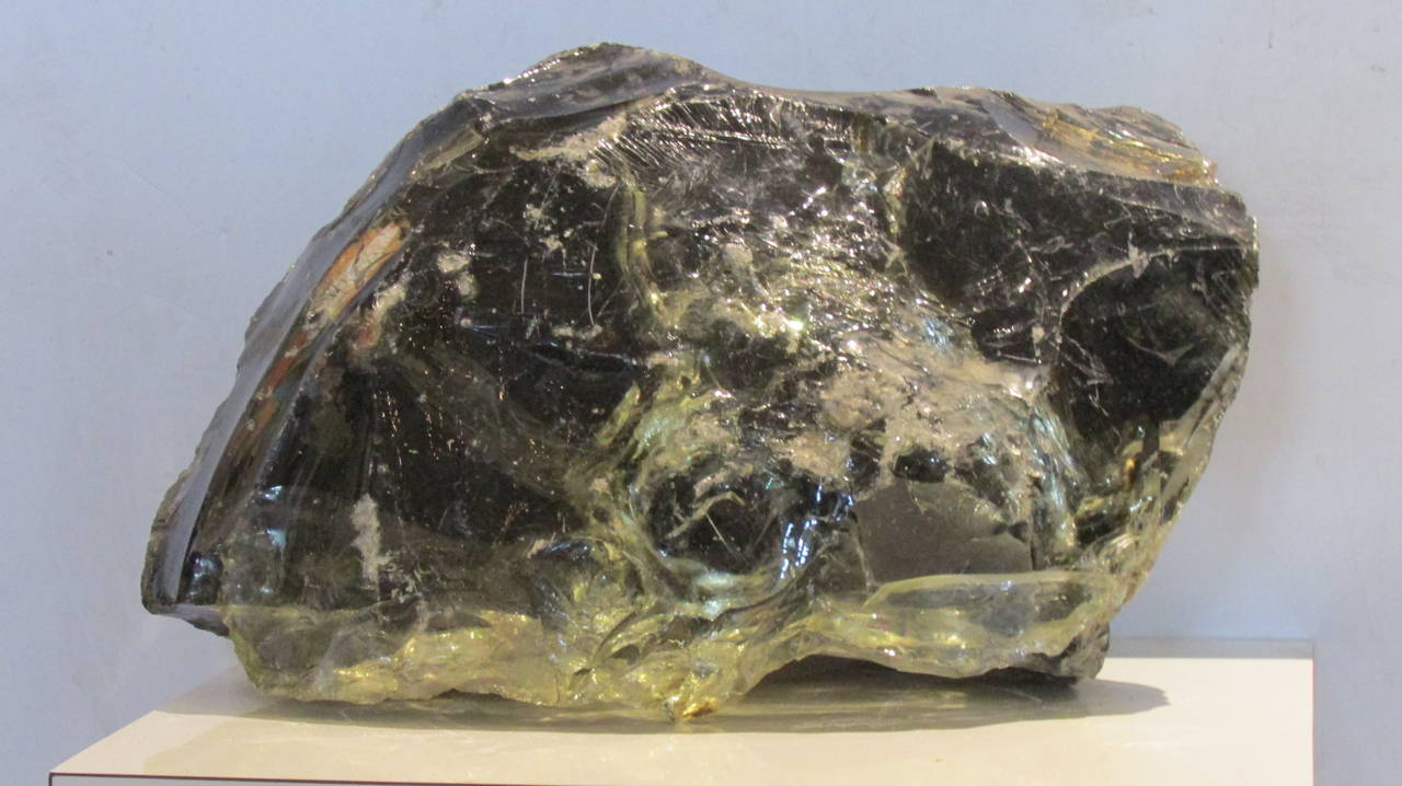   Huge and heavy piece of old black amber to clear chunk glass cullet - a beautiful as found decorative sculptural object for interior or garden