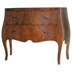 Italian Burlwood Veneer Bombe Form Commode