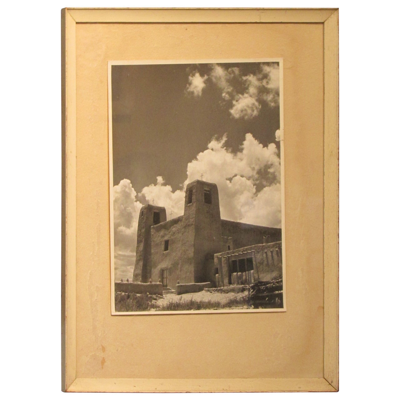 Vintage New Mexico Stark Landscape Photograph with Mission Church