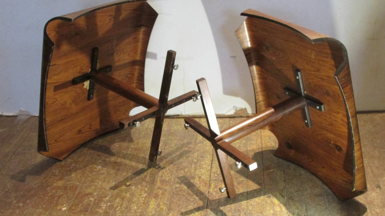 Metal Pair of Brazilian Rosewood Side Tables by Jorge Zalszupin