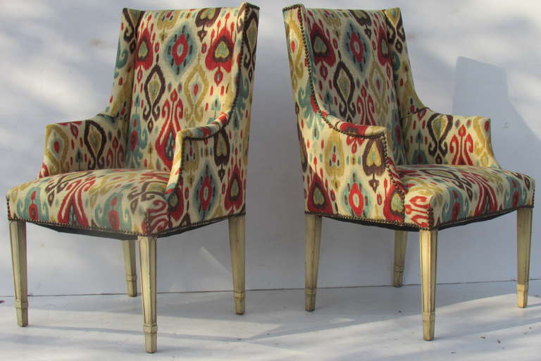 Regency Style Armchairs in Ikat Upholstery