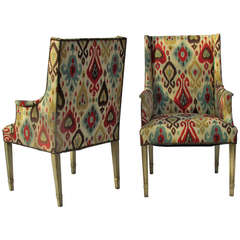 Regency Style Armchairs in Ikat Upholstery