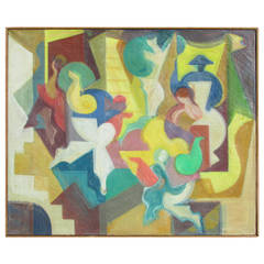 Vibrant Abstract Cubist Figural Scenic Painting