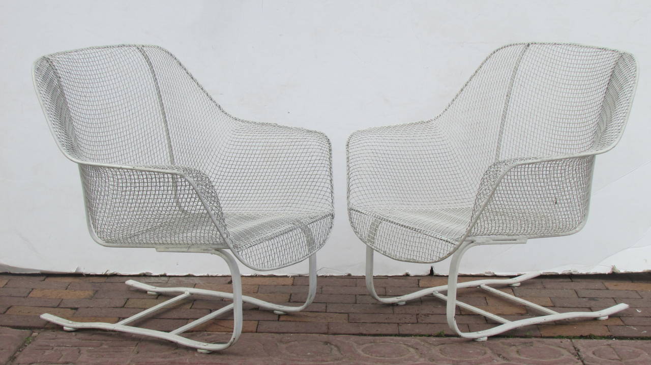 American Pair of Russell Woodard Sculptura Cantilever Spring Armchairs