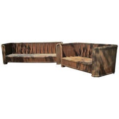 Large Scale Art Deco Style Rattan Sofa and Loveseat