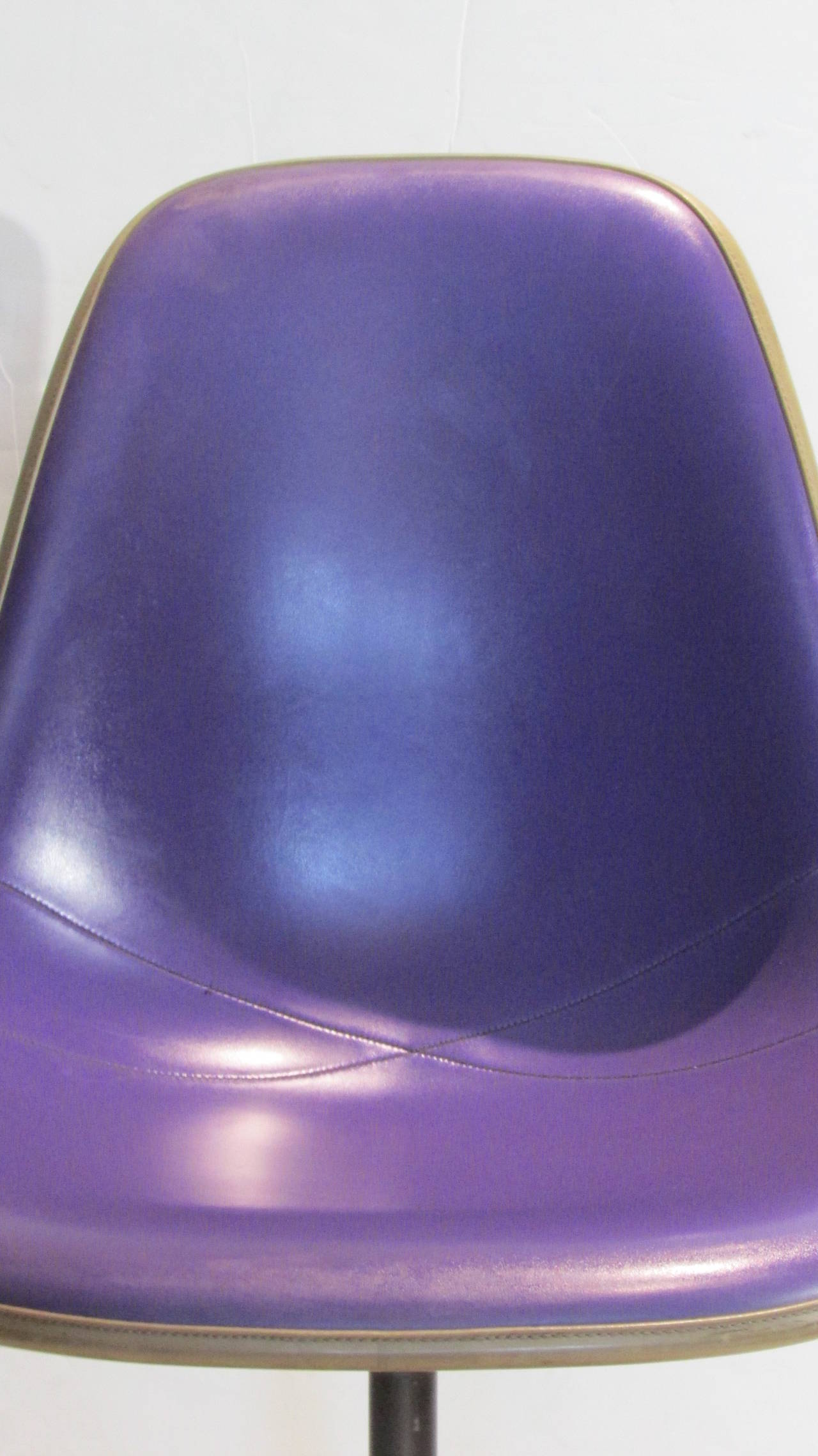 Mid-Century Modern Eames Swivel Chair in Alexander Girard Purple Naugahyde