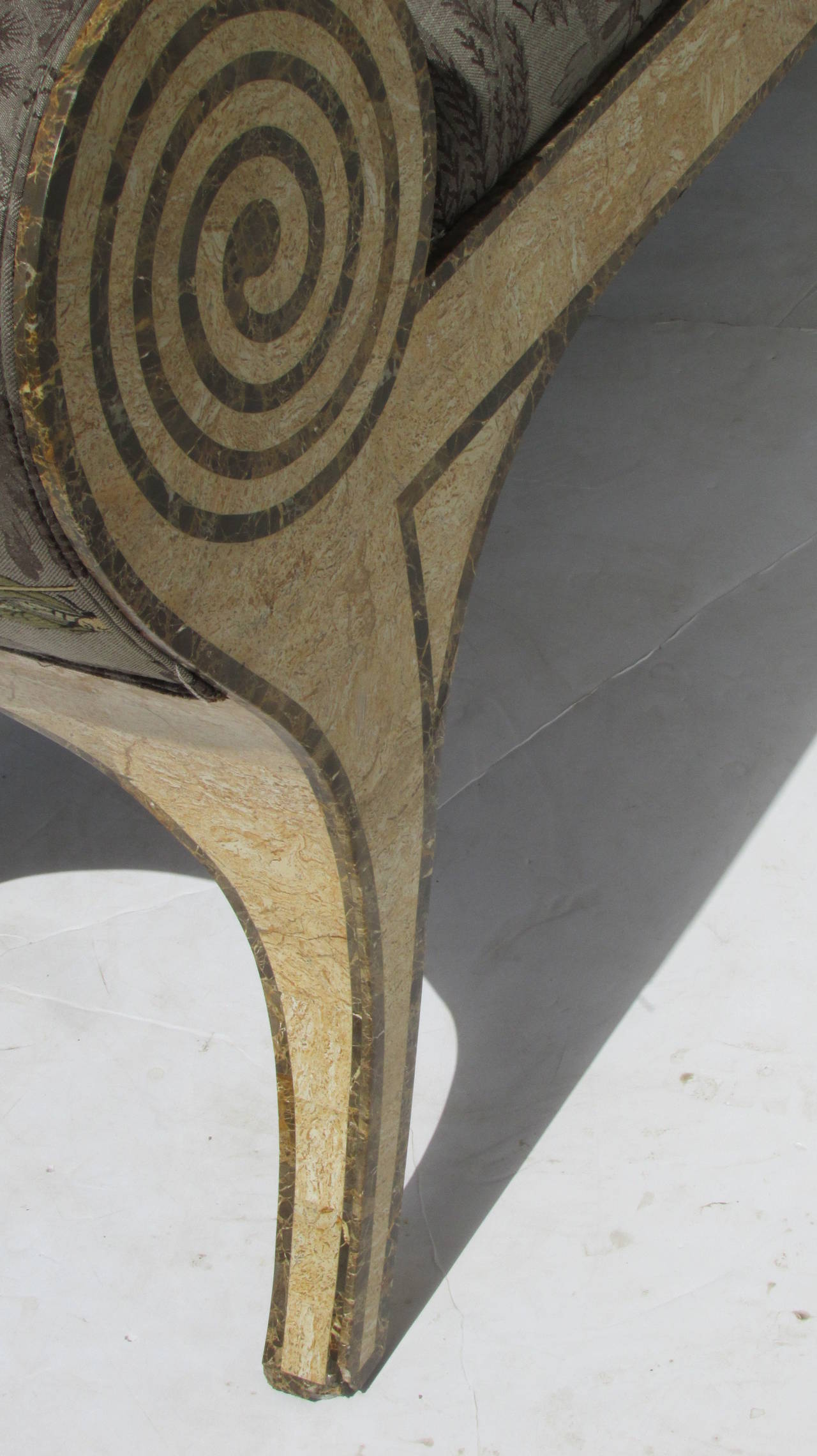 Classical Grecian Curule Style Inlaid Tessellated Stone Bench Settee 1