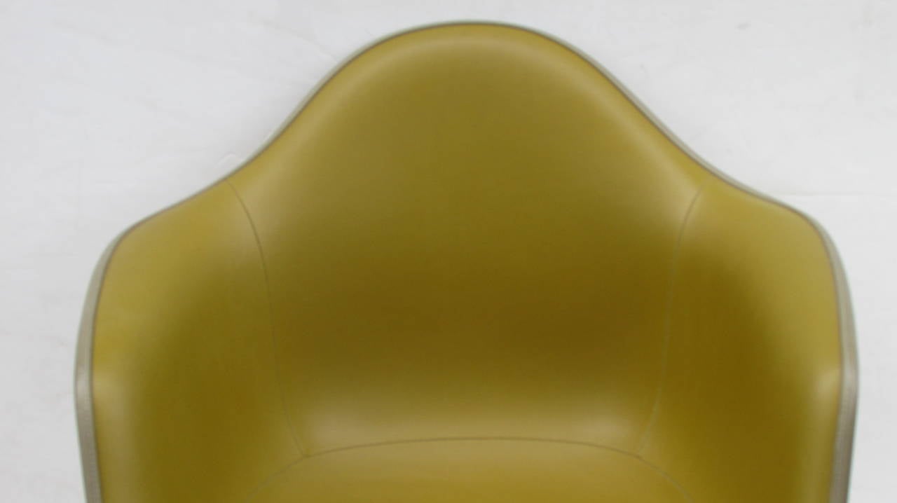 Eames Bucket Swivel Chairs in Alexander Girard Olive Chartreuse Naugahyde 1
