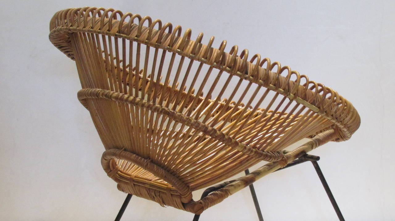 Italian 1950s Rattan Hoop Chair Attributed to Franco Albini In Good Condition In Rochester, NY