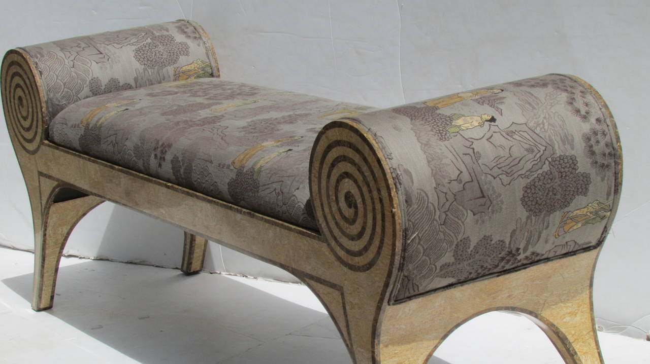 Classical Grecian Curule Style Inlaid Tessellated Stone Bench Settee In Good Condition In Rochester, NY