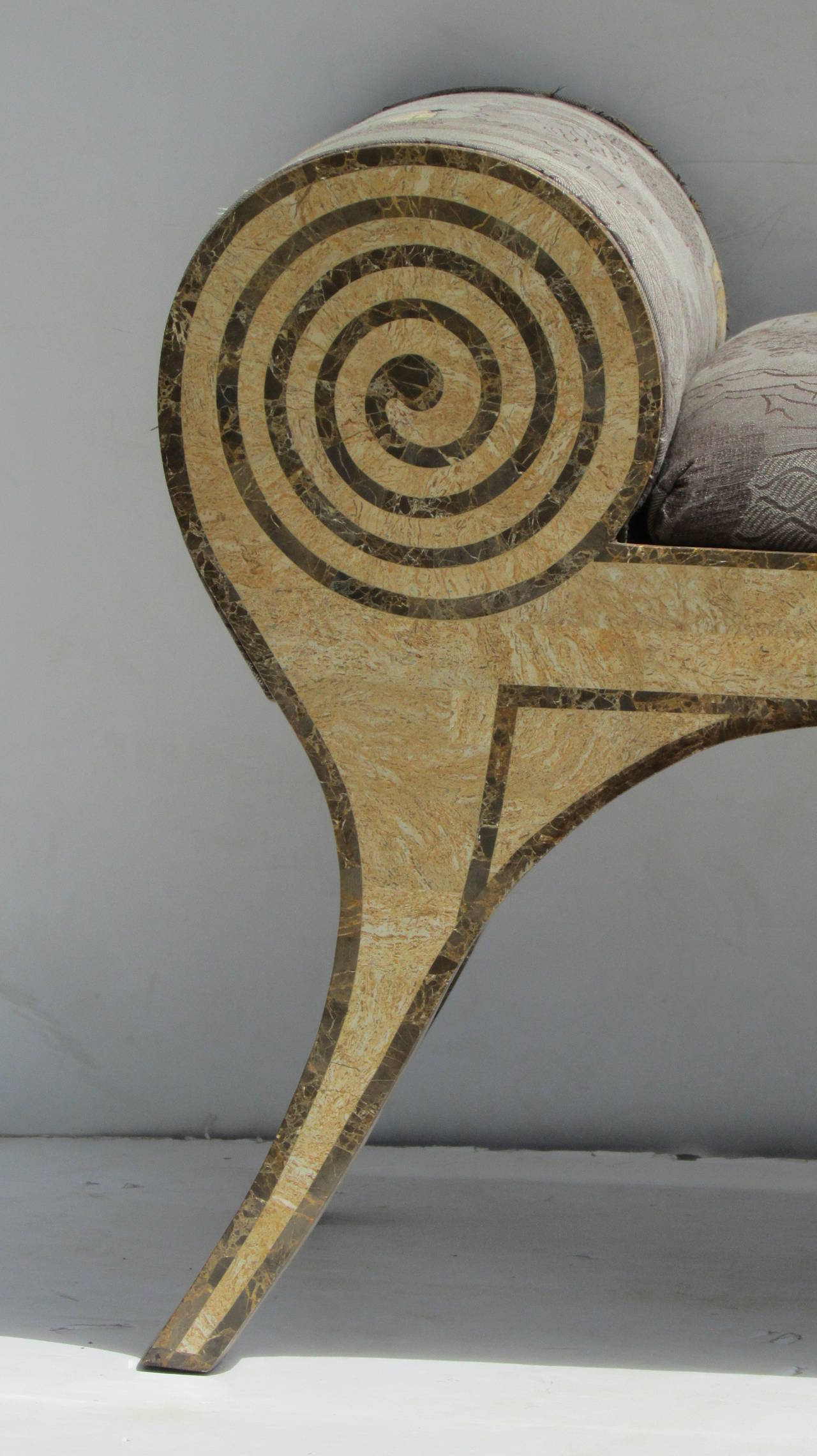 20th Century Classical Grecian Curule Style Inlaid Tessellated Stone Bench Settee