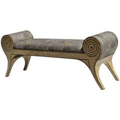 Classical Grecian Curule Style Inlaid Tessellated Stone Bench Settee