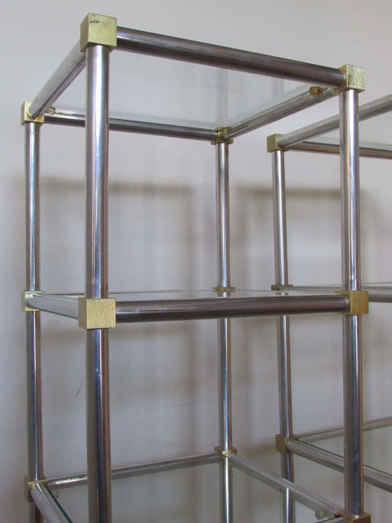 Polished Aluminum & Gilt Brass Etageres In Excellent Condition In Rochester, NY