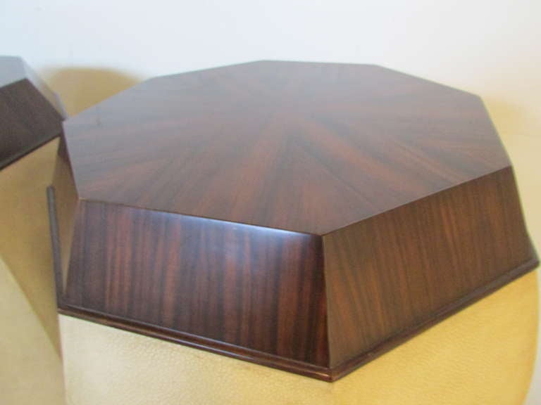 Shagreen Leather & Macassar Ebony Tabourets In The Manner Of Andre Groult 1